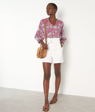 Picture of BEVERLY BELTED PAPER BAG SHORTS IN WHITE COTTON